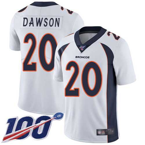 Men Denver Broncos #20 Duke Dawson White Vapor Untouchable Limited Player 100th Season Football NFL Jersey